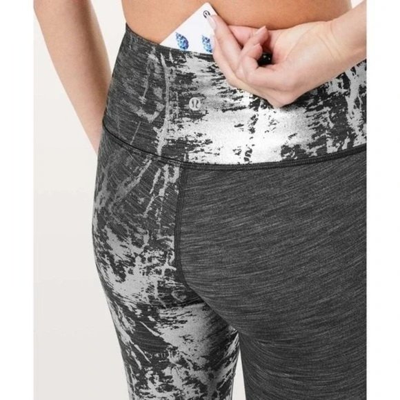 Lululemon Wunder Under High Rise Tight Leggings Silver Black Brindle Foil - Picture 3 of 10